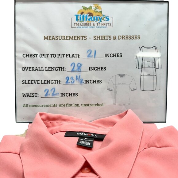 Womens Button Down Shirt Sz M Chest Pockets Long Roll Tab Sleeves by Style & Co - Picture 9 of 9